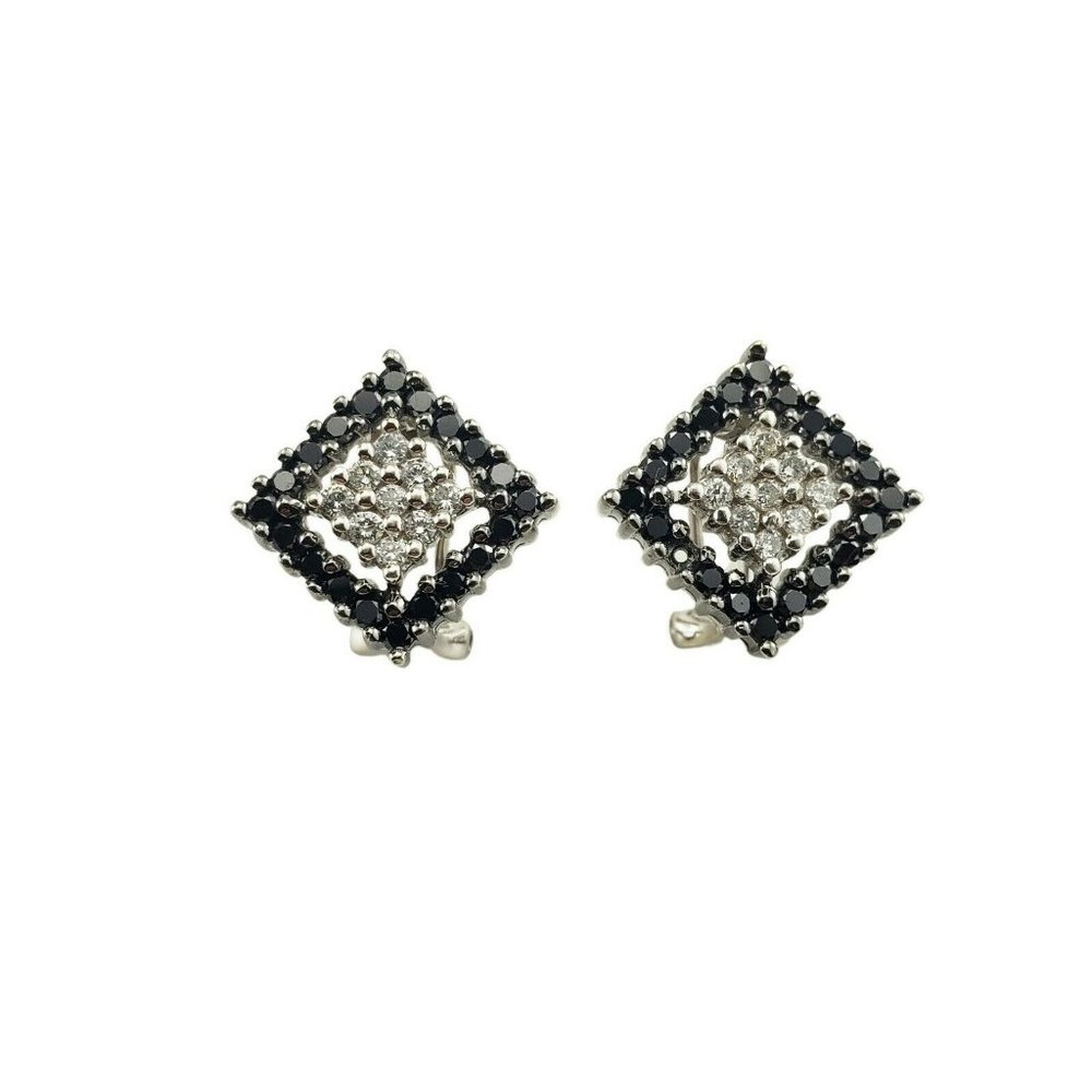 Vintage 14 Karat White Gold Black and White Diamond Earrings #11467